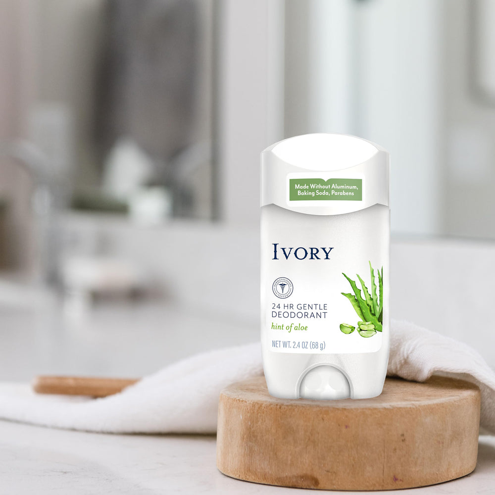 Ivory aluminum-free deodorant highlighting a safe skin-friendly design