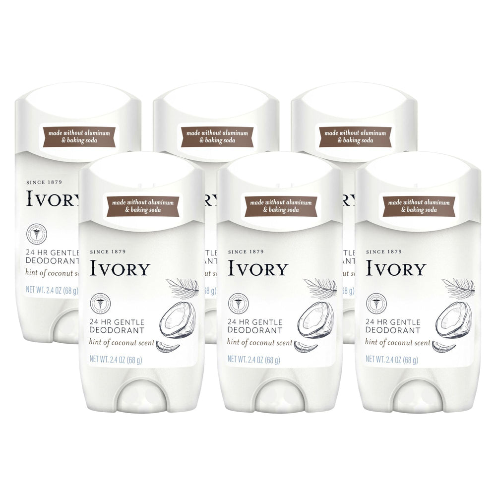 Ivory coconut-scented aluminum-free deodorant in a 6-pack for daily freshness