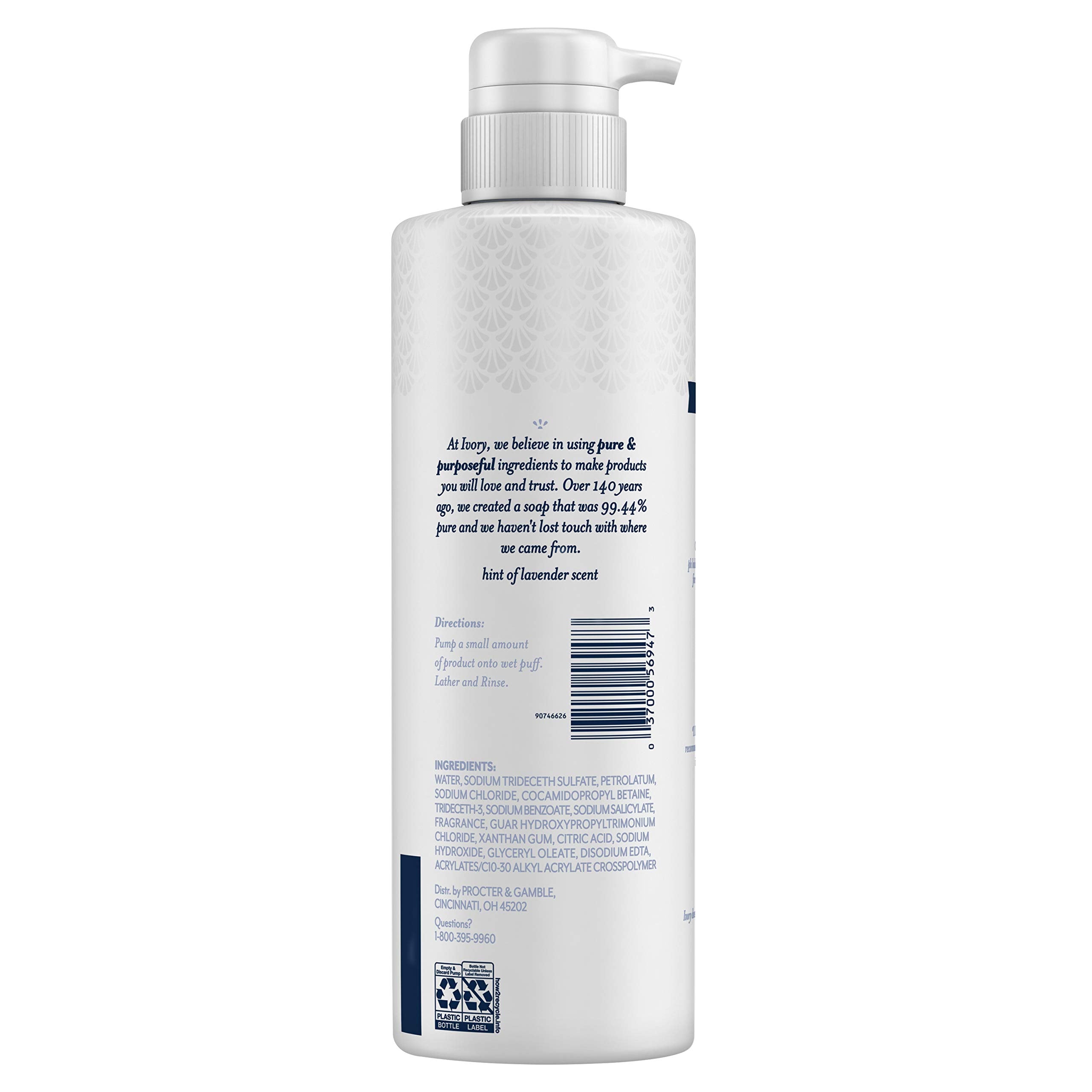 Ivory lavender lather close-up highlighting soft aroma and soothing, pH-balanced care