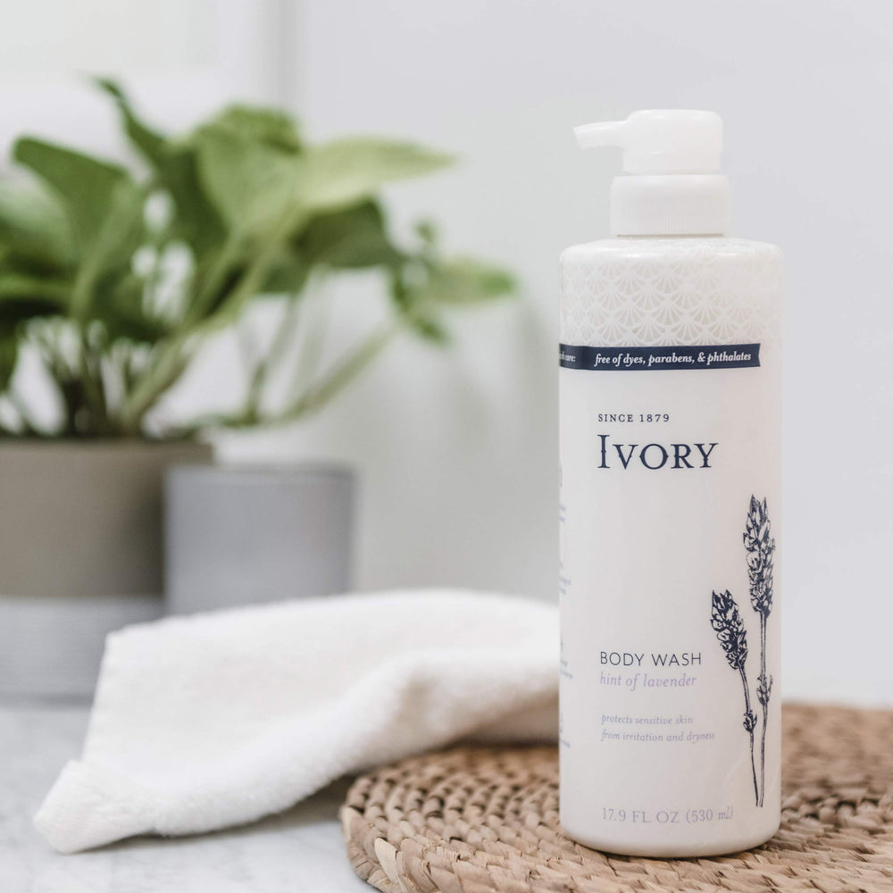 Ivory bottle with heritage graphic underscores pure, purposeful ingredients