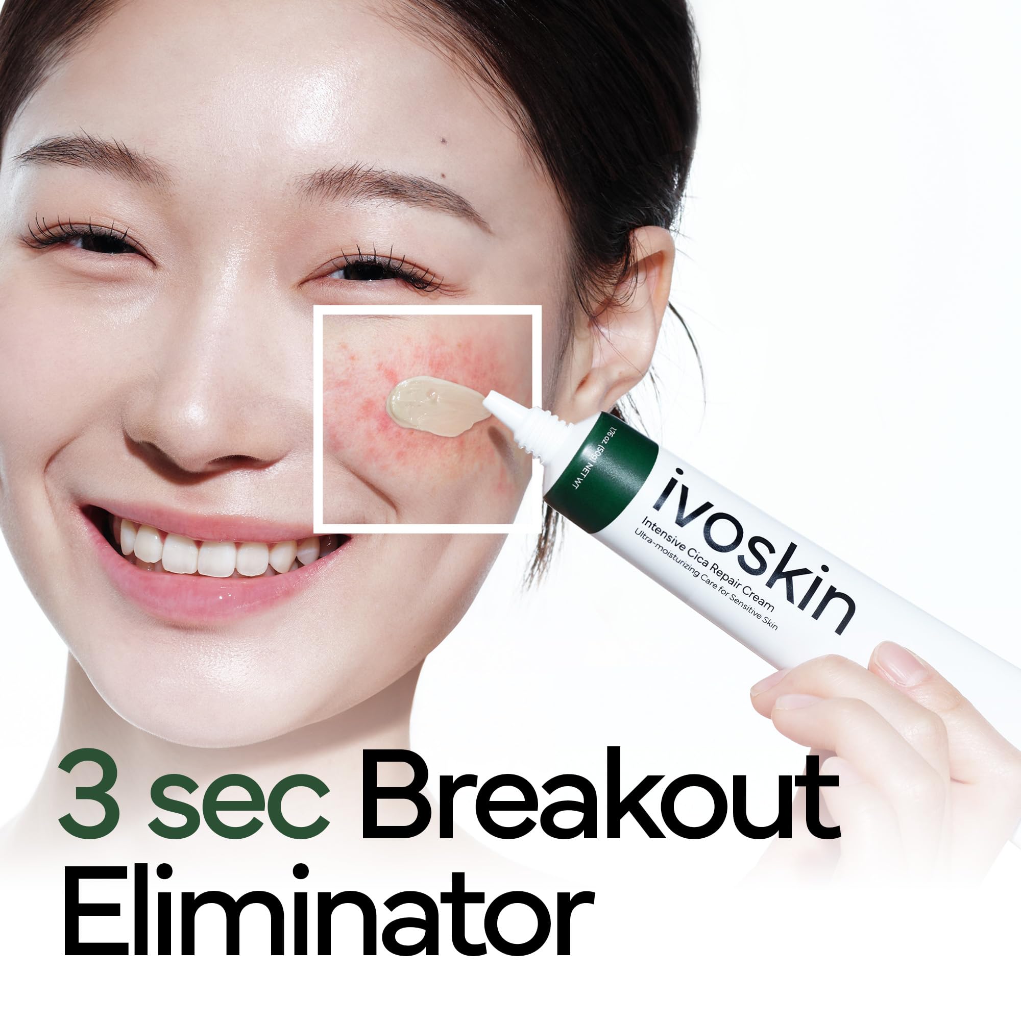 IVOSKIN Intensive Cica Repair Cream hydration layer visual emphasizing moisture.