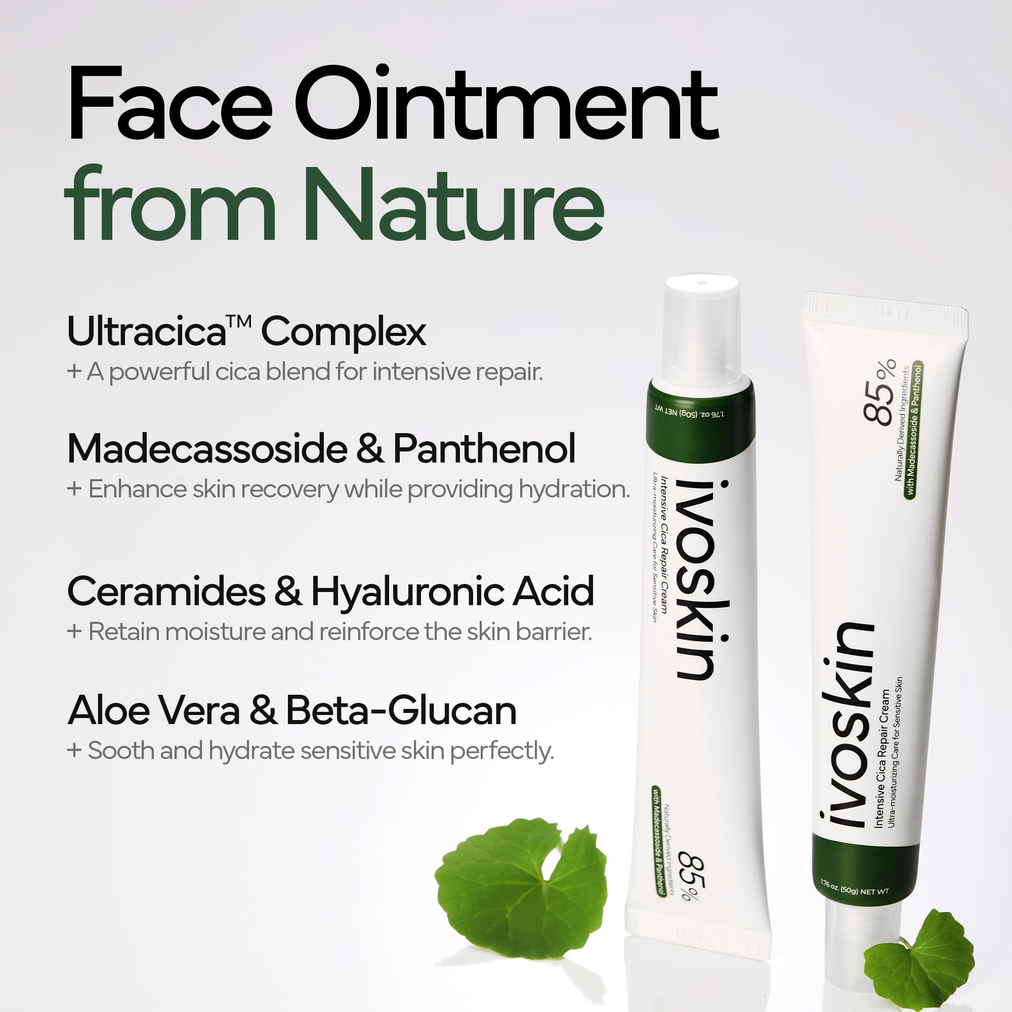 IVOSKIN Intensive Cica Repair Cream being applied to troubled areas.