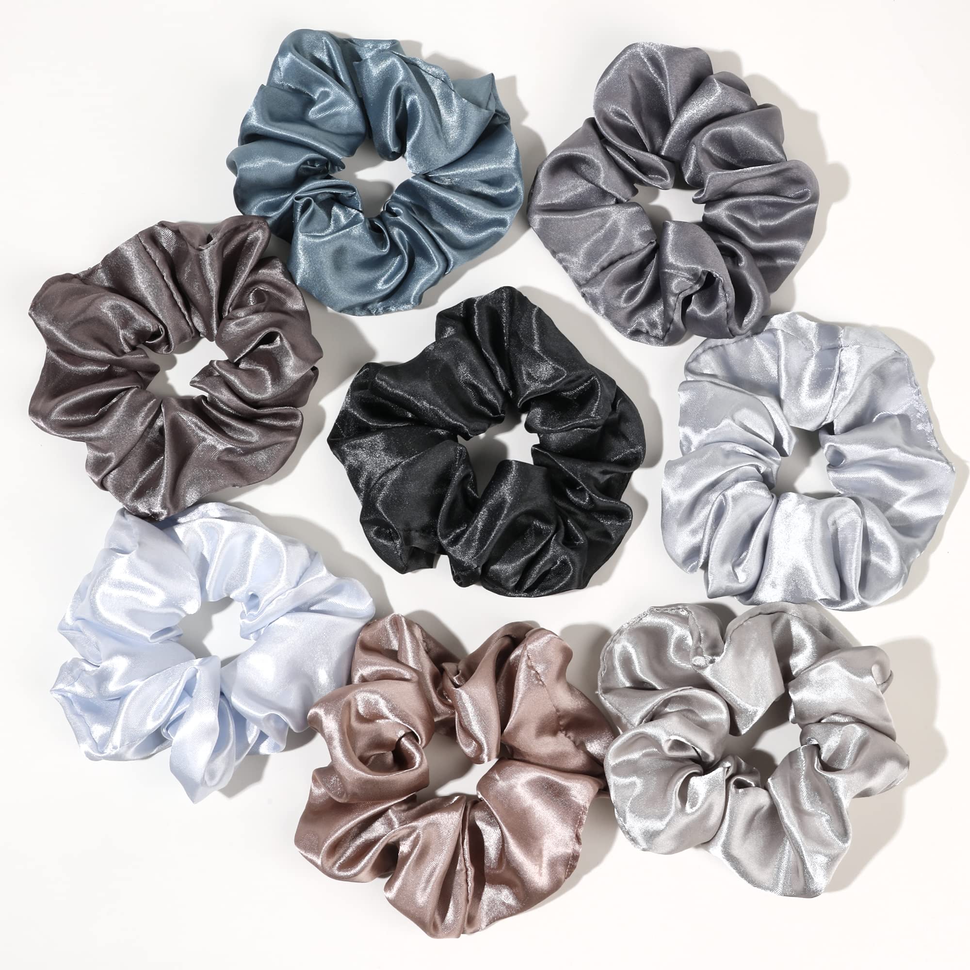 Ivyu satin scrunchies 8-pack on hair demonstrate secure hold with gentle pull.