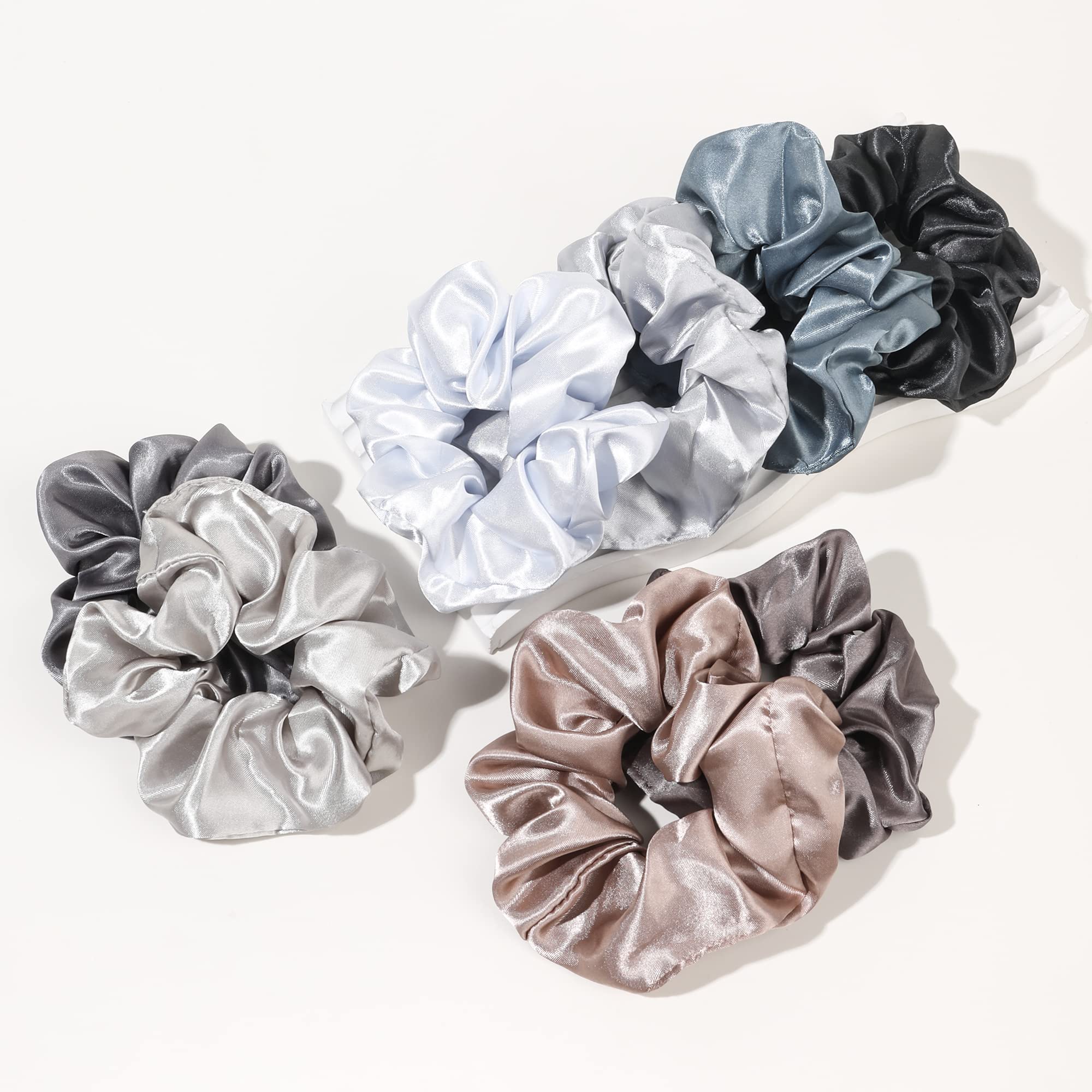 Ivyu satin scrunchies color variety enhances everyday outfits.