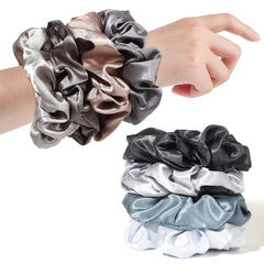 Ivyu satin scrunchies gathered into a ponytail provide smooth, creaseless updo.