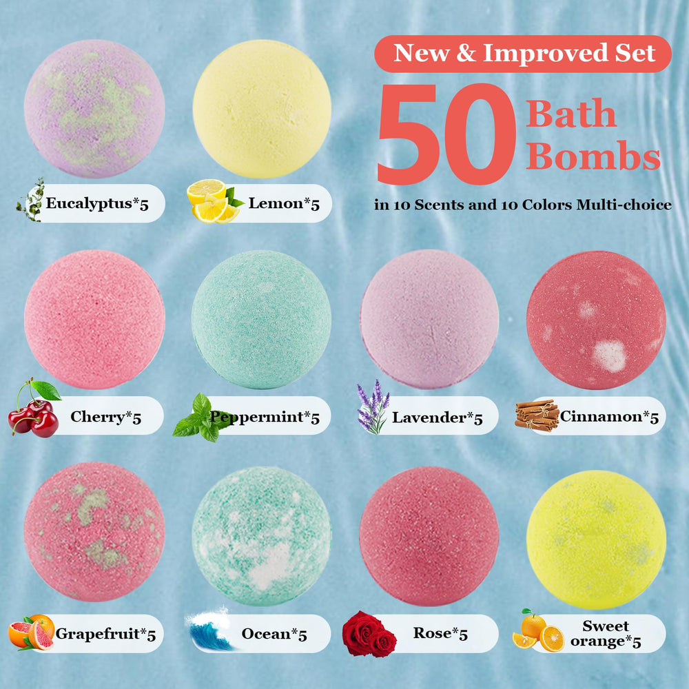 IvyWorkshop bath bombs 50pcs display highlights abundant color and fragrance variety for spa-like experiences