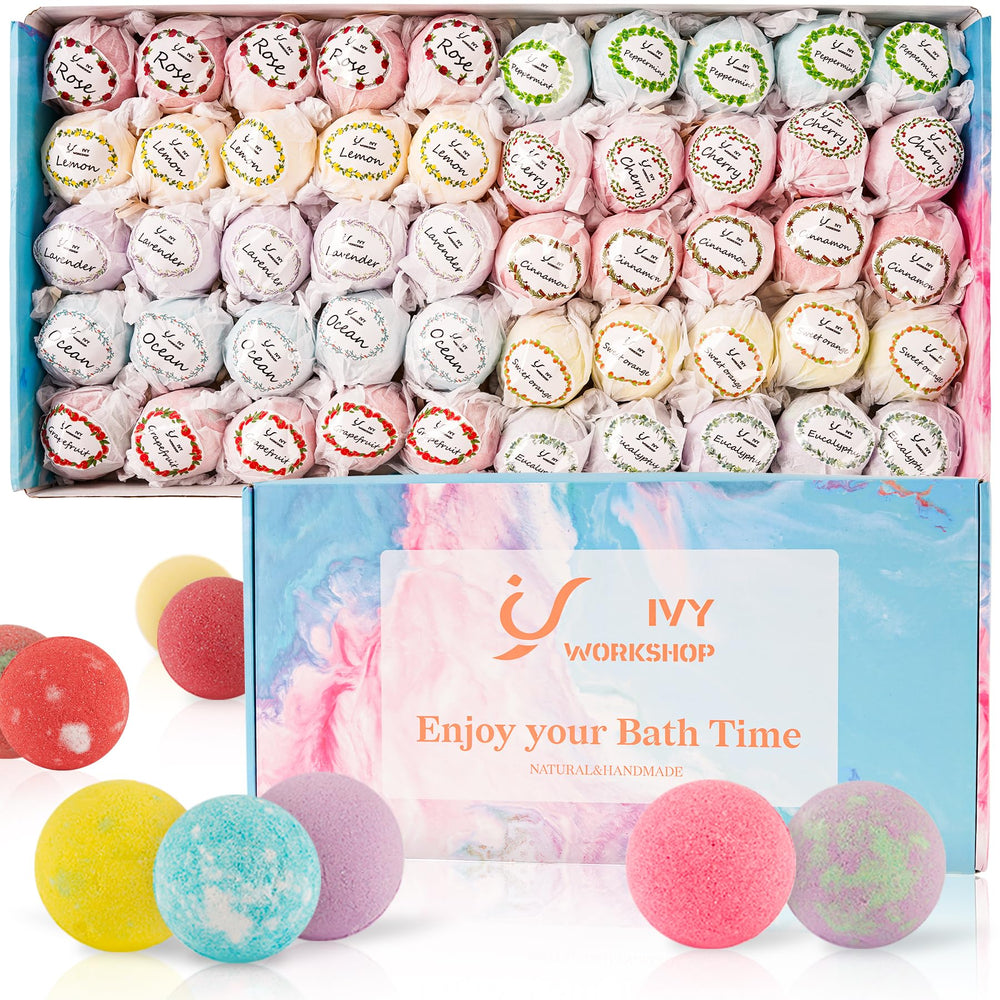 IvyWorkshop bath bombs gift box image shows premium packaging ideal for gifting