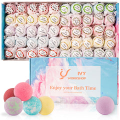 IvyWorkshop Bath Bombs Gift Set 50pcs in a vibrant box for a relaxing at-home spa ritual