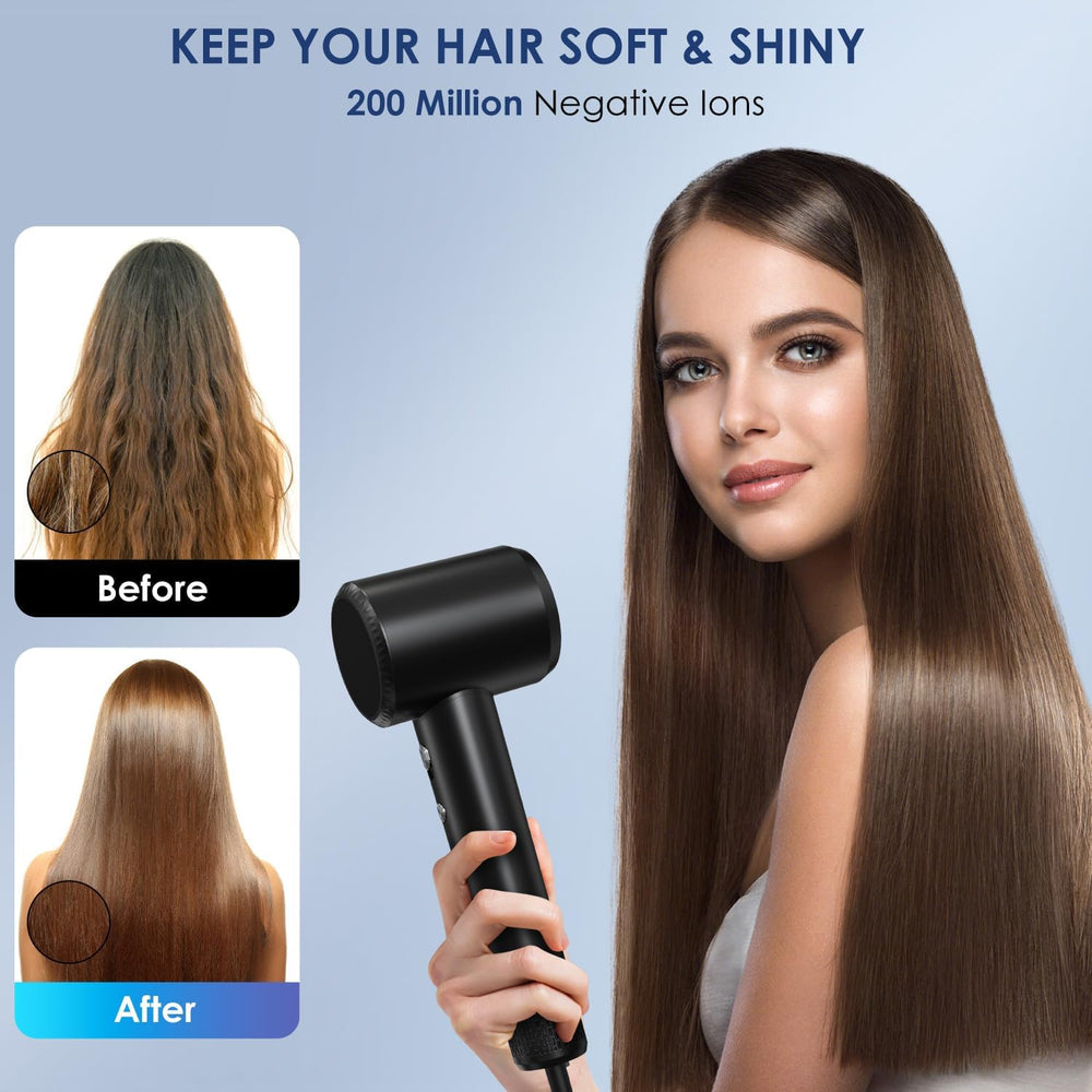 IWAANYI hair dryer 2-speed 4-temps control panel for versatile styling.