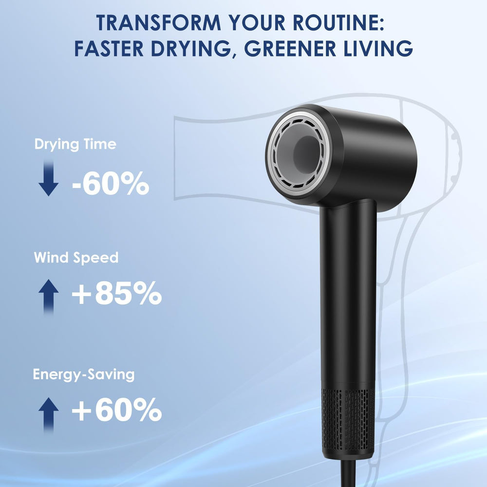 IWAANYI compact travel-ready hair dryer with included carry pouch.