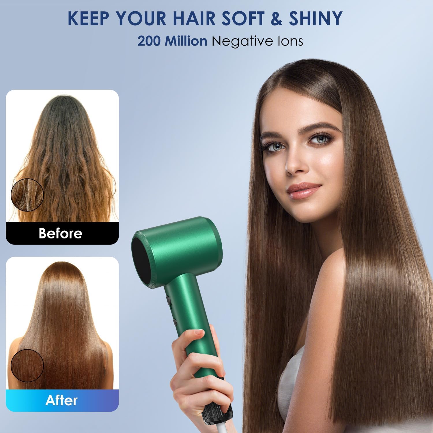 IWAANYI professional hair dryer 8 drying modes for customized styling and precise results.