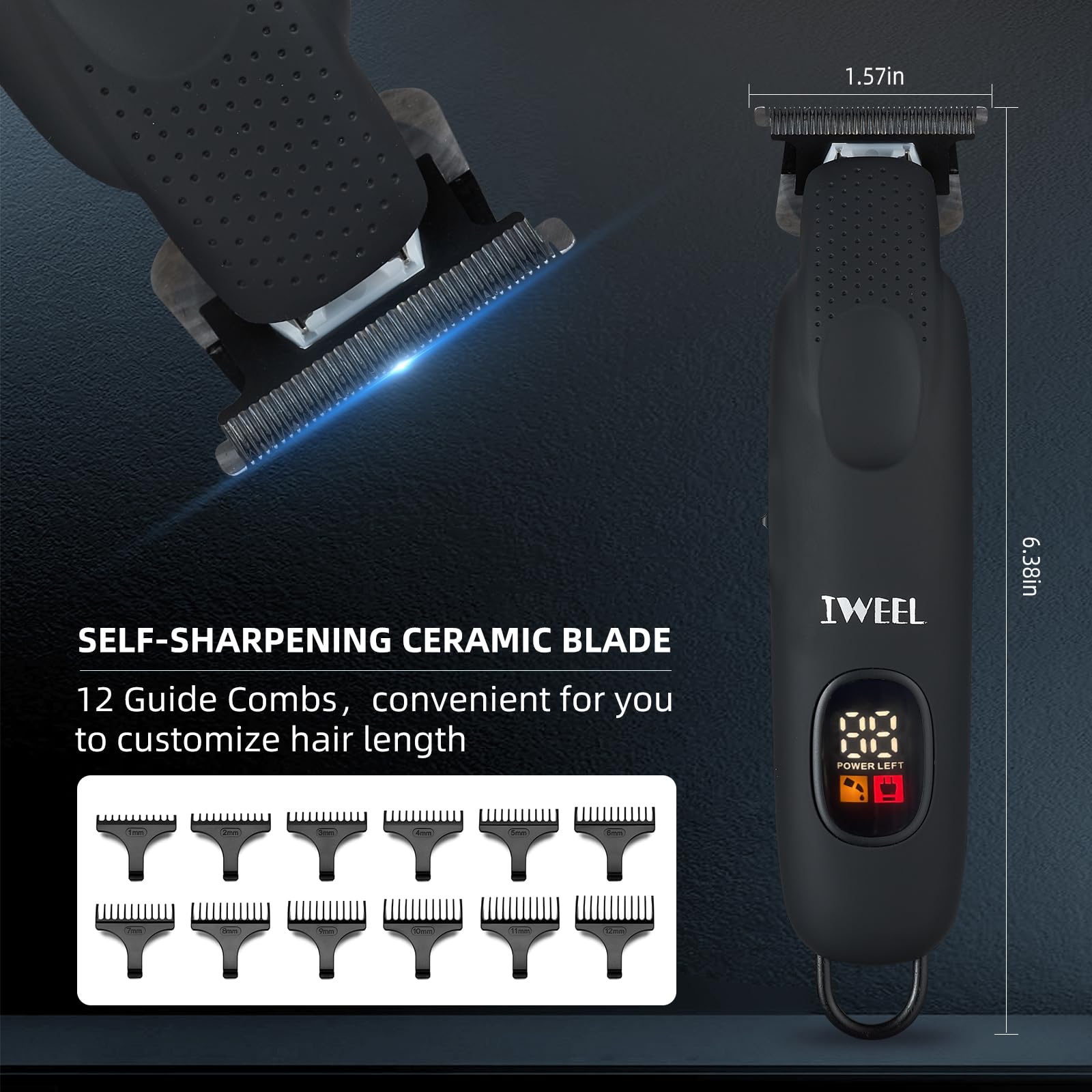 IWEEL beard trimmer LCD display indicating battery level