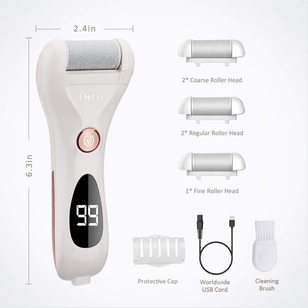 IWEEL callus remover roller heads close up demonstrates 360 degree rotation