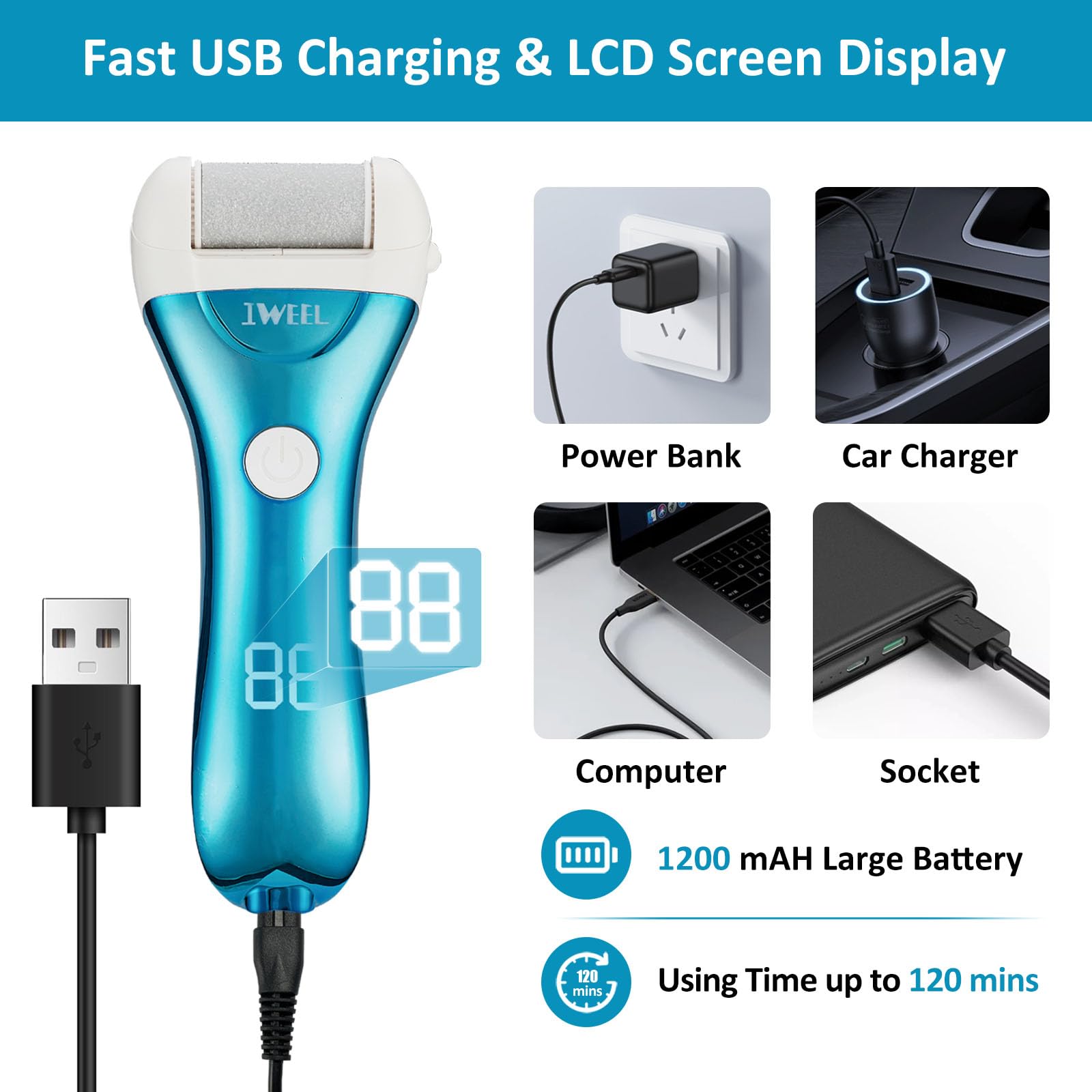 IWEEL foot file LCD display shows battery level and speed awareness