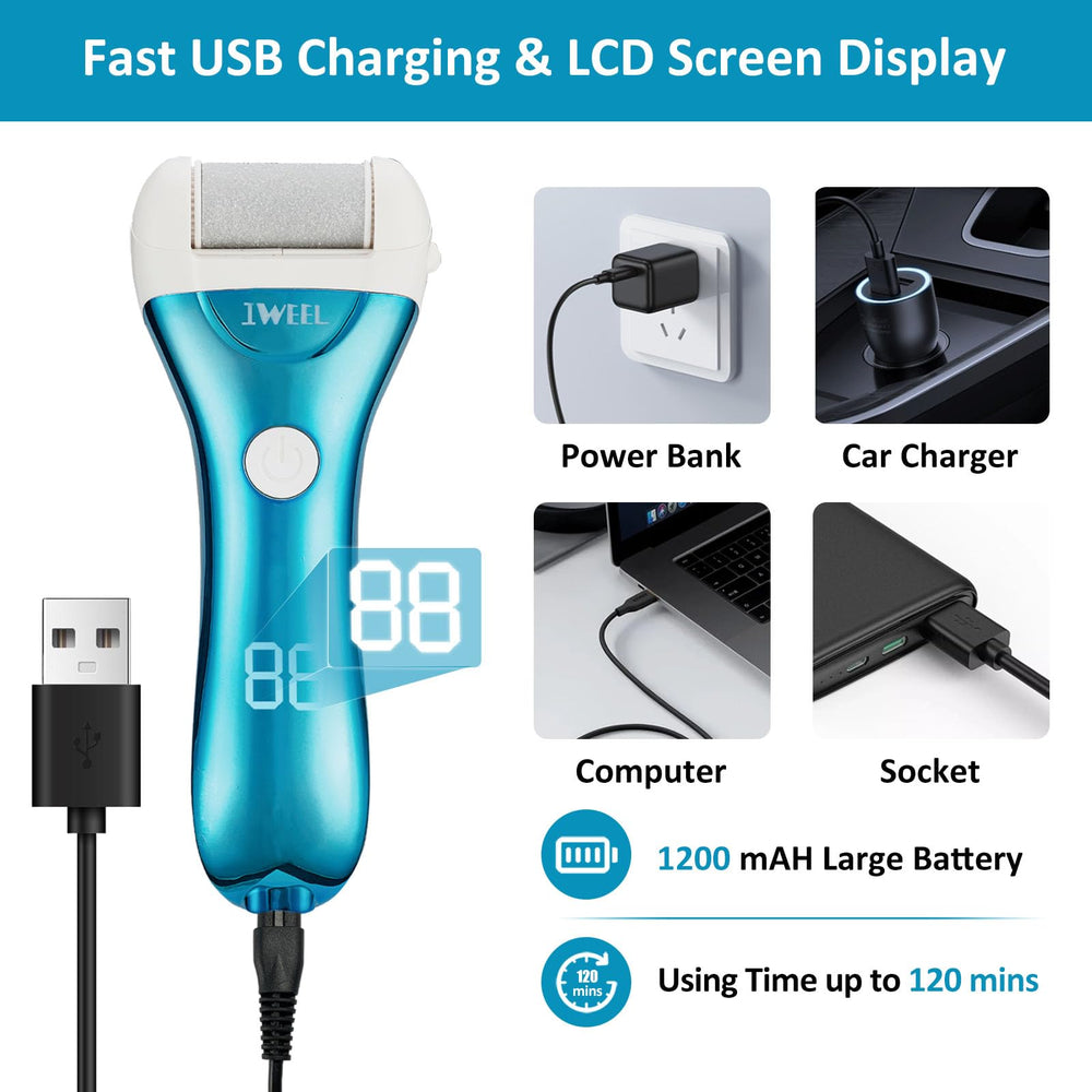 IWEEL foot file LCD display shows battery level and speed awareness