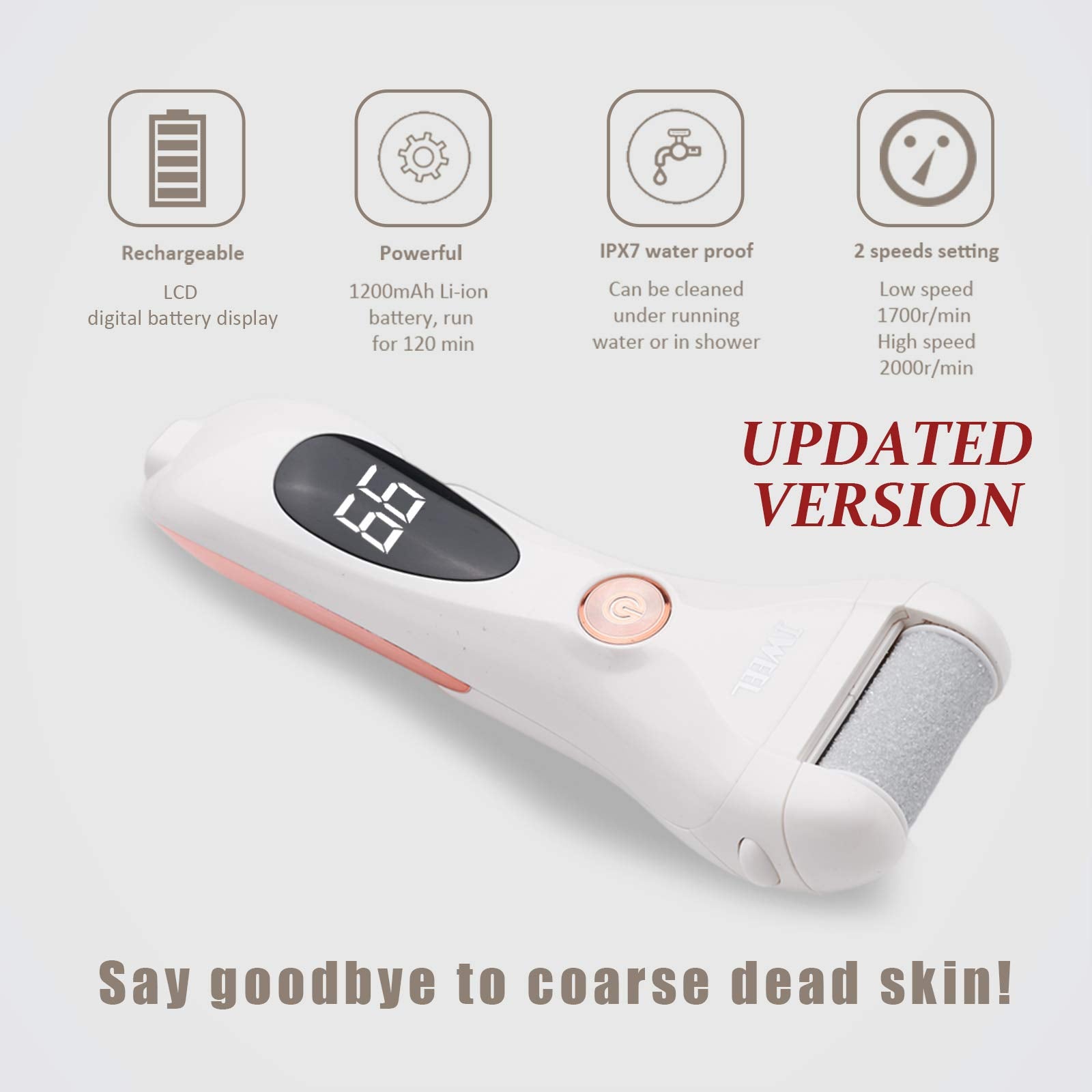 IWEEL foot file two speeds illustration emphasizes gentle and powerful modes