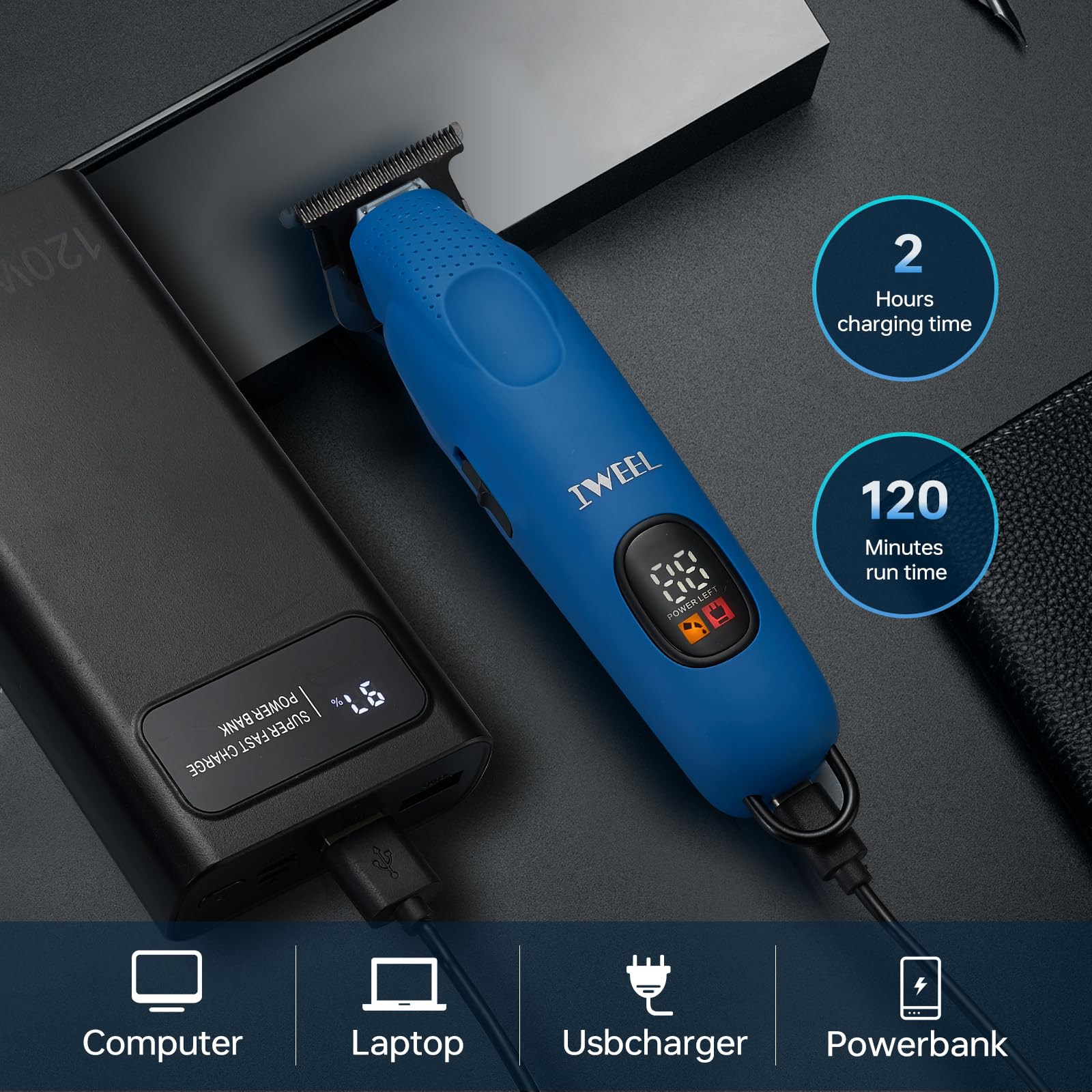 IWEEL professional beard trimmer cordless rechargeable design enables on-the-go grooming.