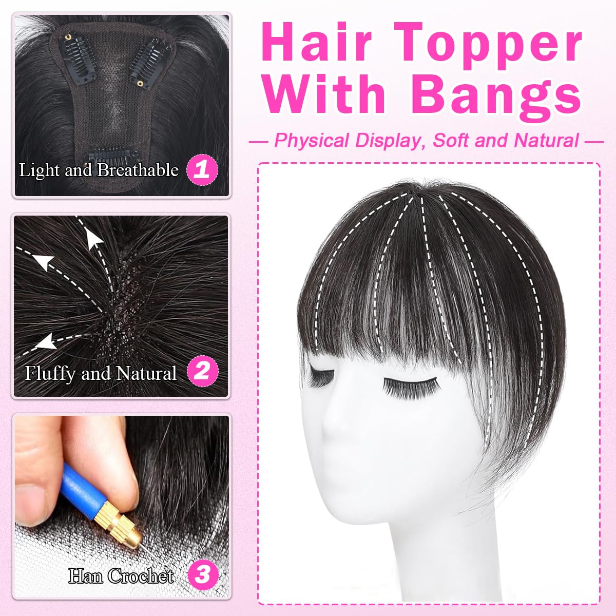 Iwig hair toppers bangs detail showing seamless blend and soft texture.