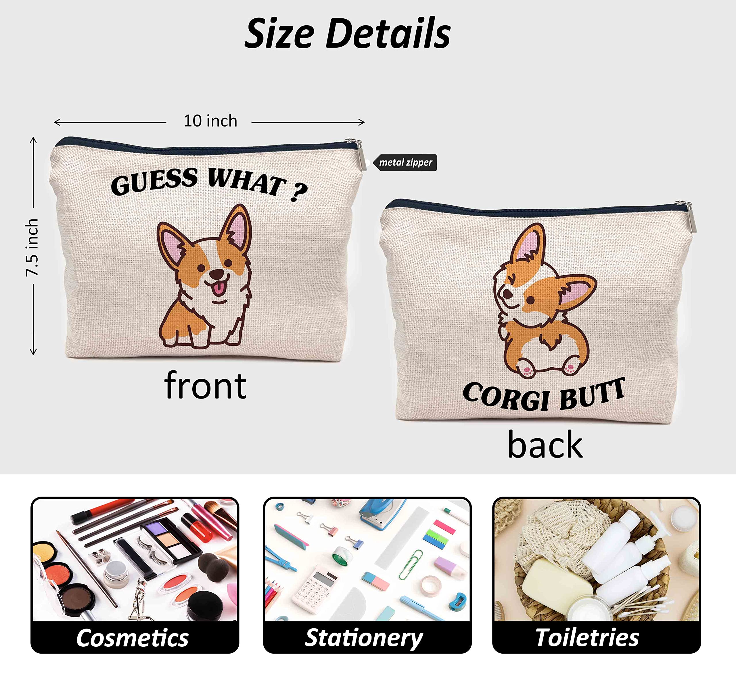IWXYI corgi dog makeup bag front shot emphasizes cute design and practical size.
