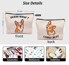 IWXYI corgi dog makeup bag front shot emphasizes cute design and practical size.