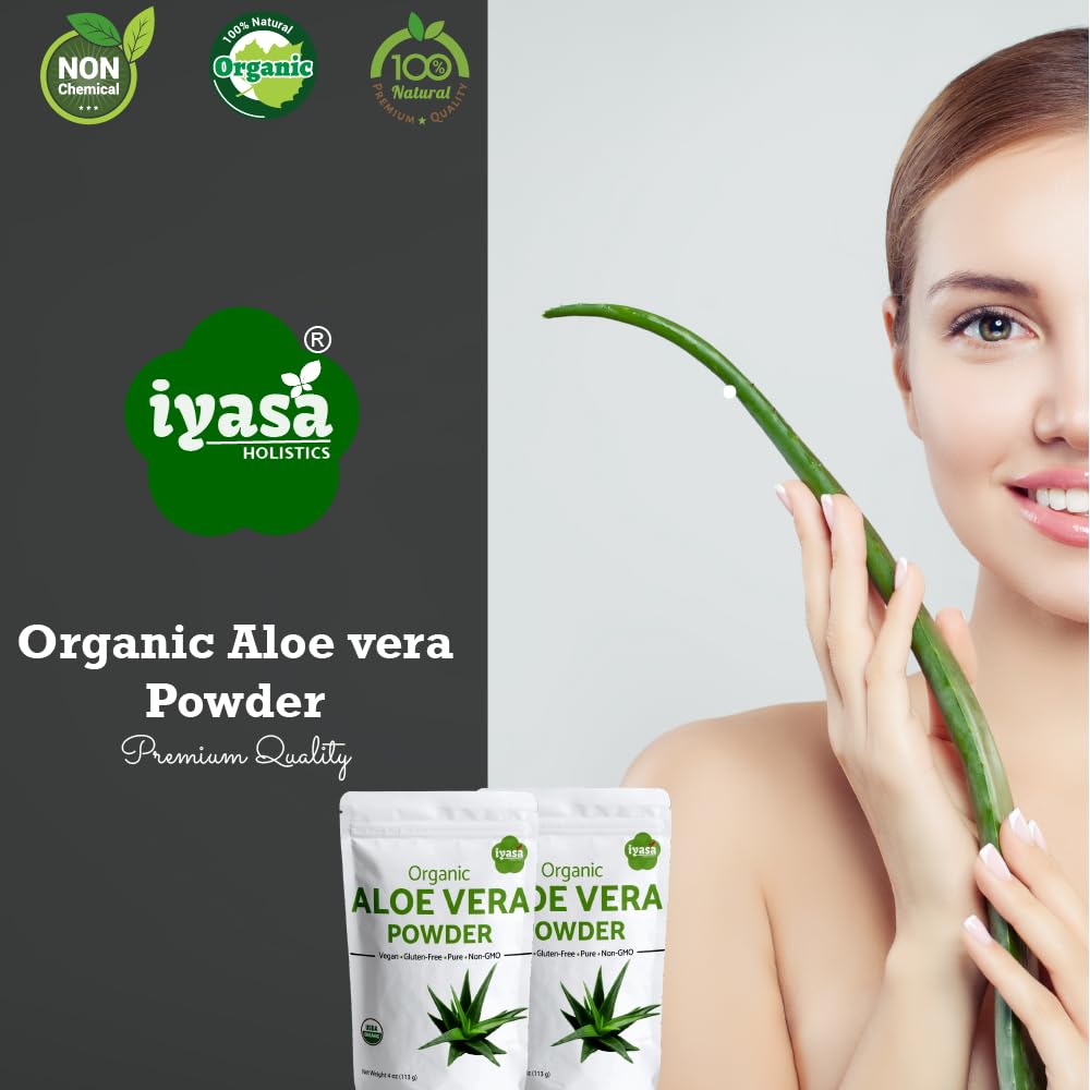 Iyasa Holistics Aloe Vera Leaf Powder used as hair conditioner.