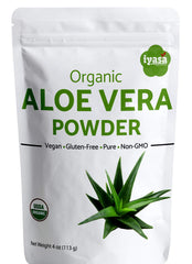 Iyasa Holistics Aloe Vera Leaf Powder packaging signals USDA organic quality.