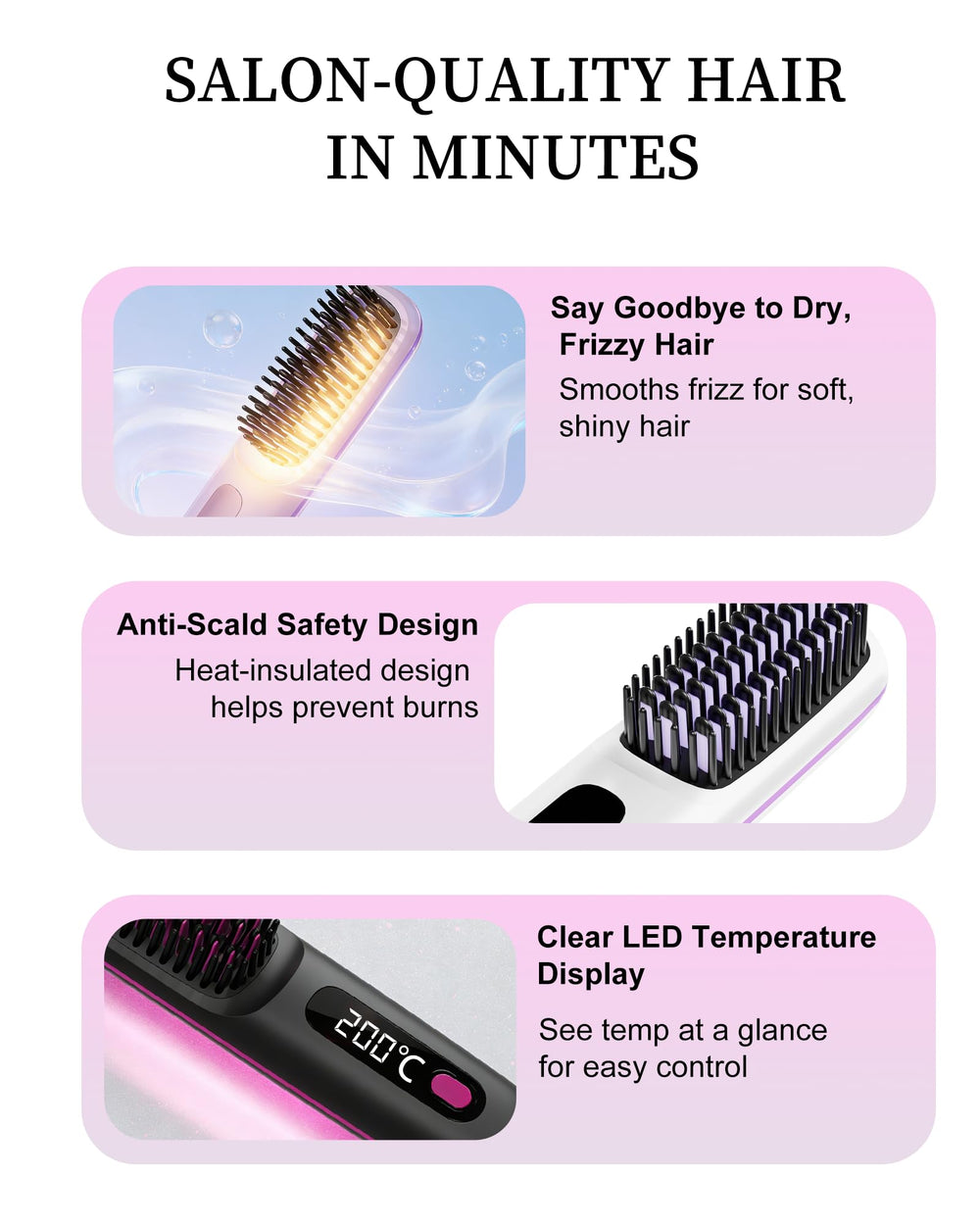 IZRIO Go Brush Pro 2025 LCD display shows precise temperature control for easy styling.