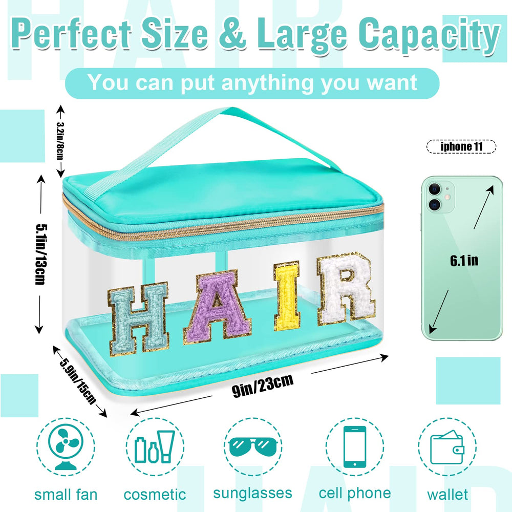 izuzta chenille letter clear bag side view for versatile travel storage