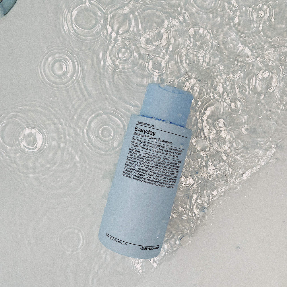J Beverly Hills blue everyday shampoo lather closeup highlighting gentle cleansing for sensitive scalps