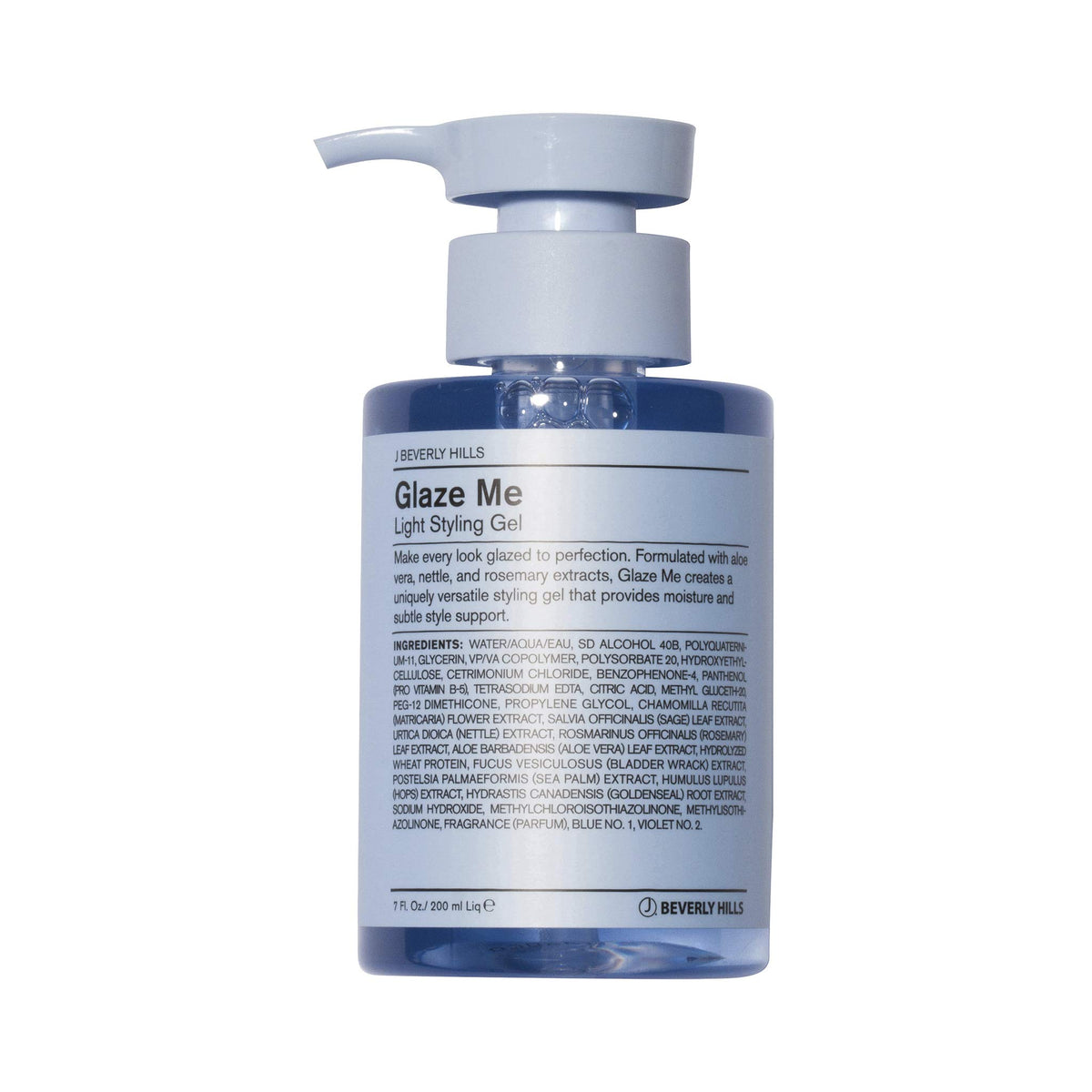 J Beverly Hills Blue Glaze Me bottle shows salon-quality shine