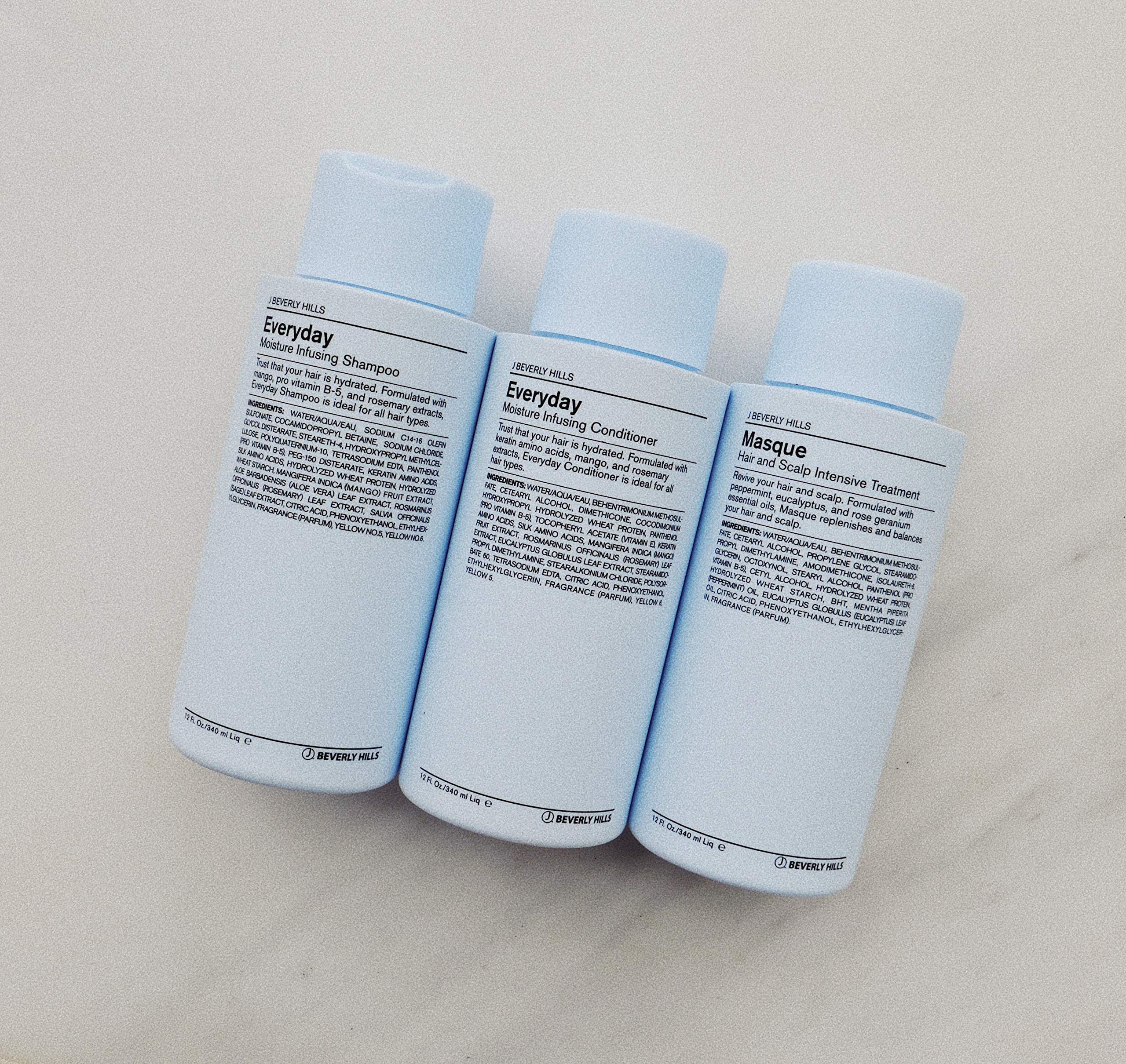 J Beverly Hills Blue Hair Mask tea tree oil image highlights clarifying scalp care.