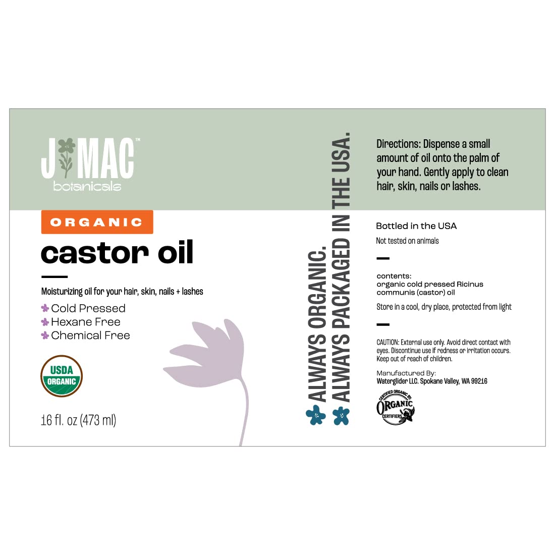 J MAC BOTANICALS love promise signifying premium quality castor oil