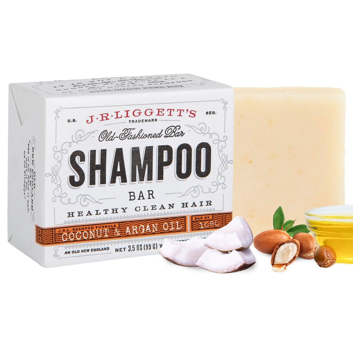 Champú en barra J·R·LIGGETT'S con coco y argán deja cabello sano y brillante.