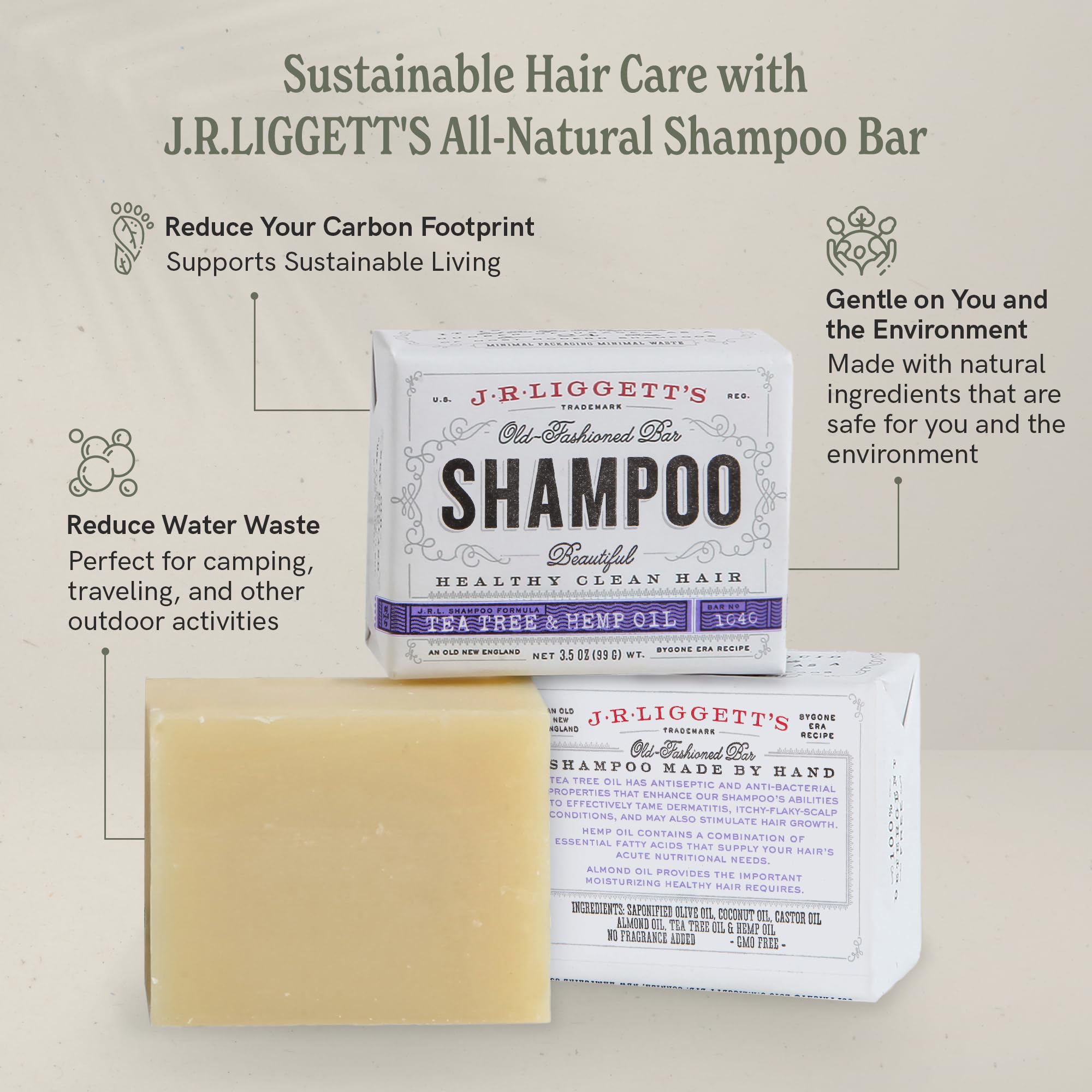 J.R.LIGGETT'S air-dry-use setup with bar and brush demonstrating low-maintenance routine.