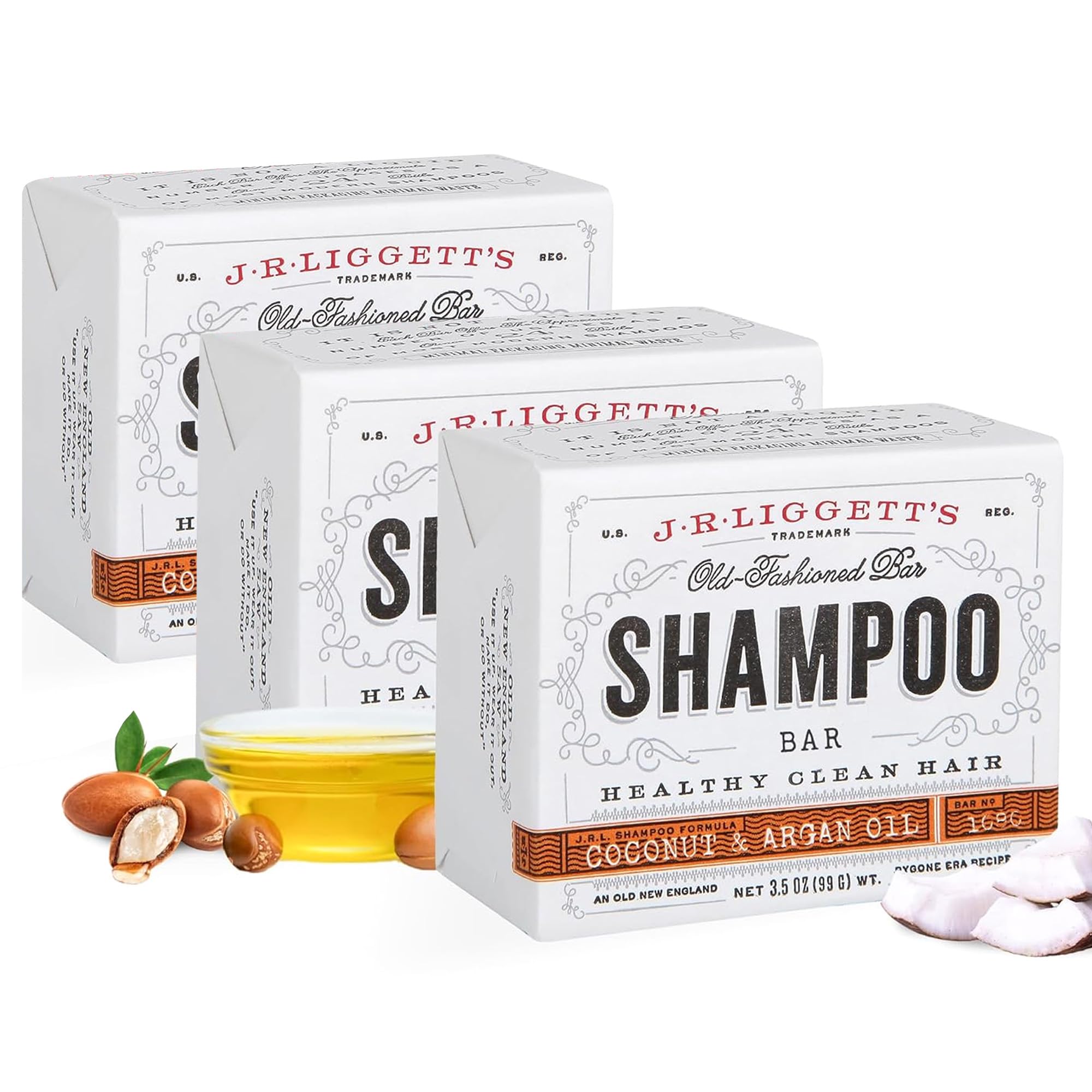J.R.LIGGETT'S coconut-argan-olive-oil shampoo bar for natural shine and gentle cleansing.