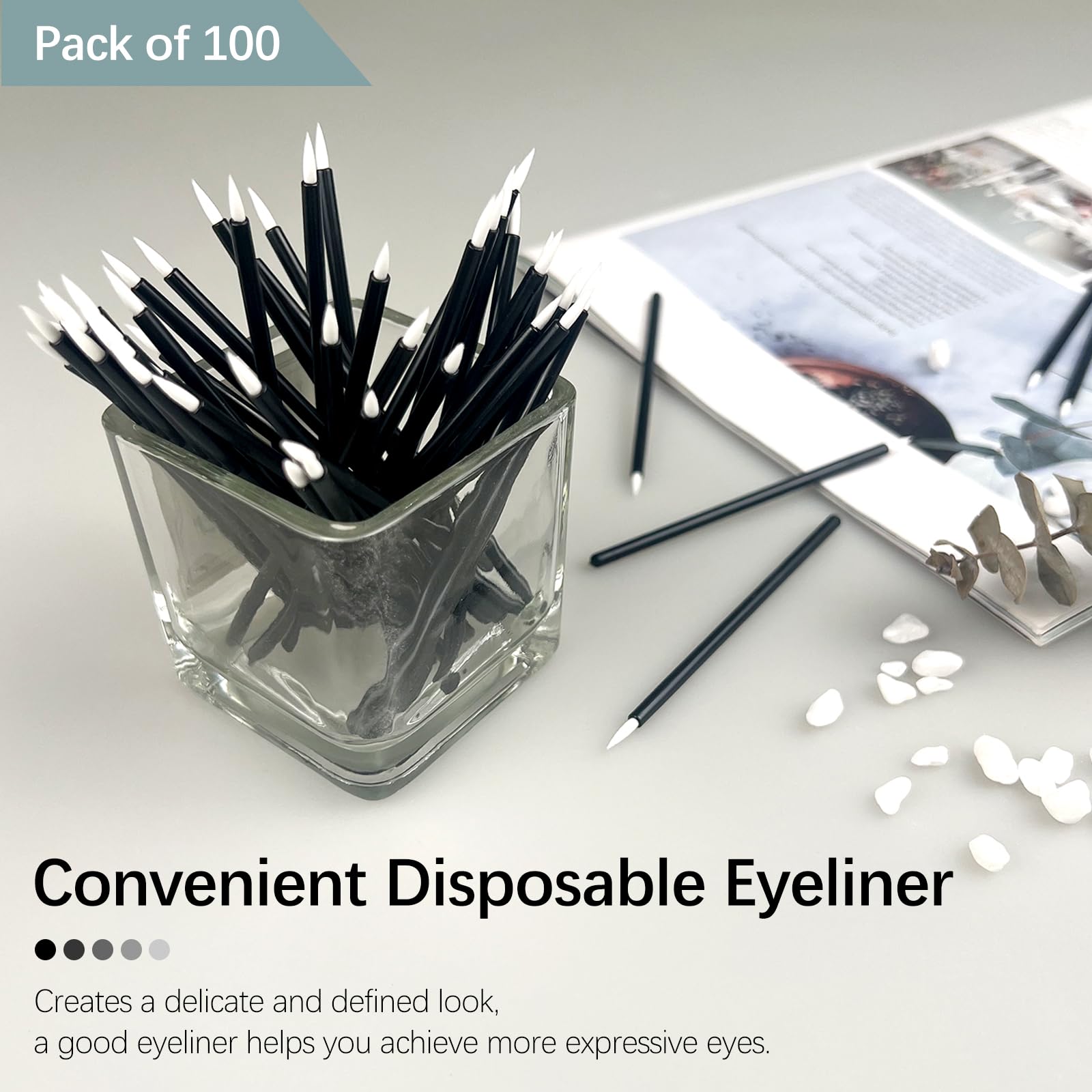Jaasuee liner brush with soft white fiber head enables precise detail.