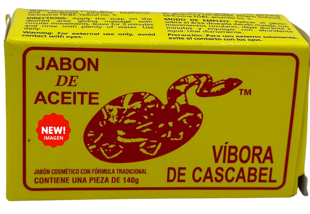JABON DE ACEITE VIBORA DE CASCABEL packaging close-up, ideal for gifting and display