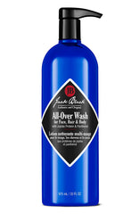 Jack Black All-Over Wash bottle pour showing citrus-mint aroma for quick refreshing cleanse