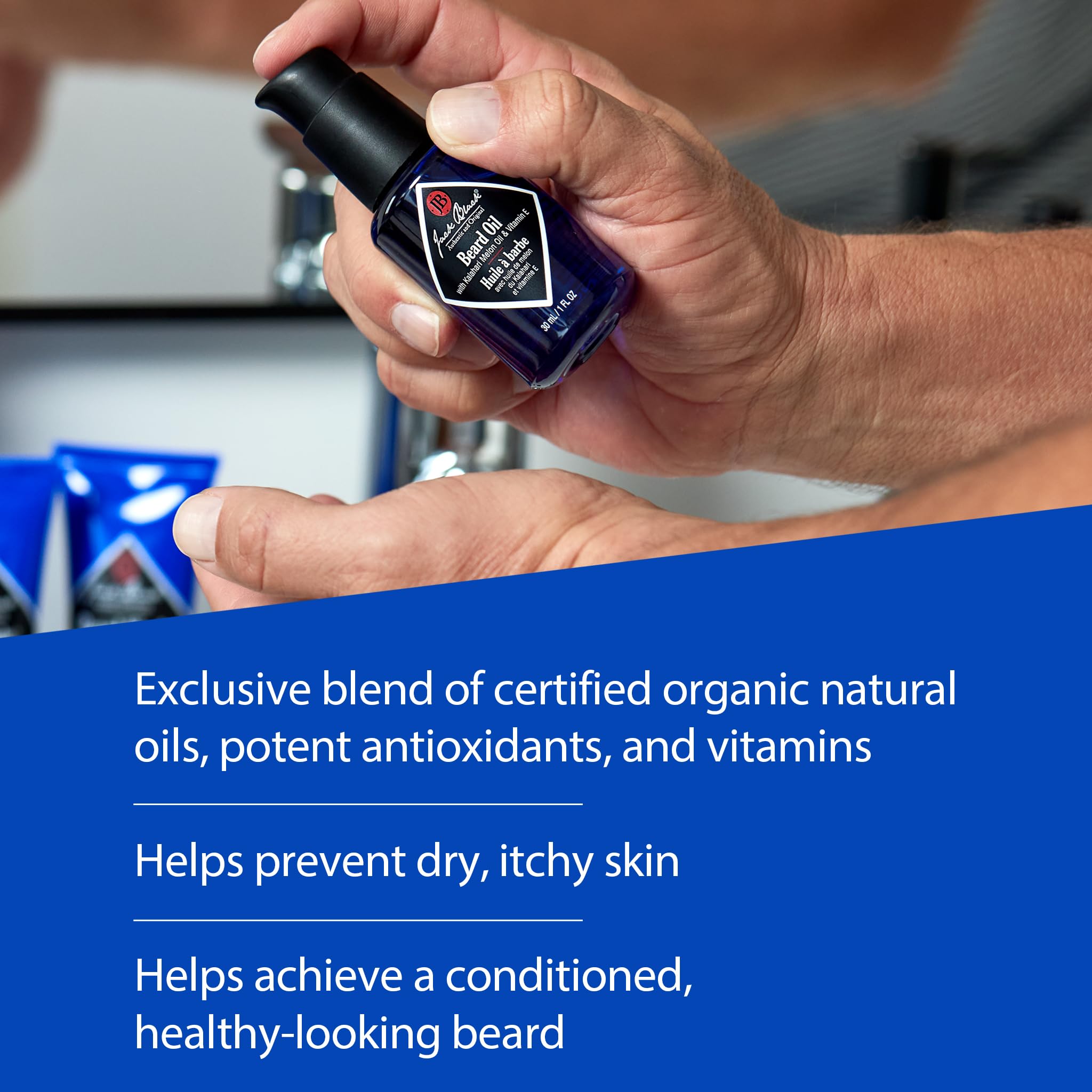 Jack Black Beard Oil softens beard and skin underneath, reducing dryness.