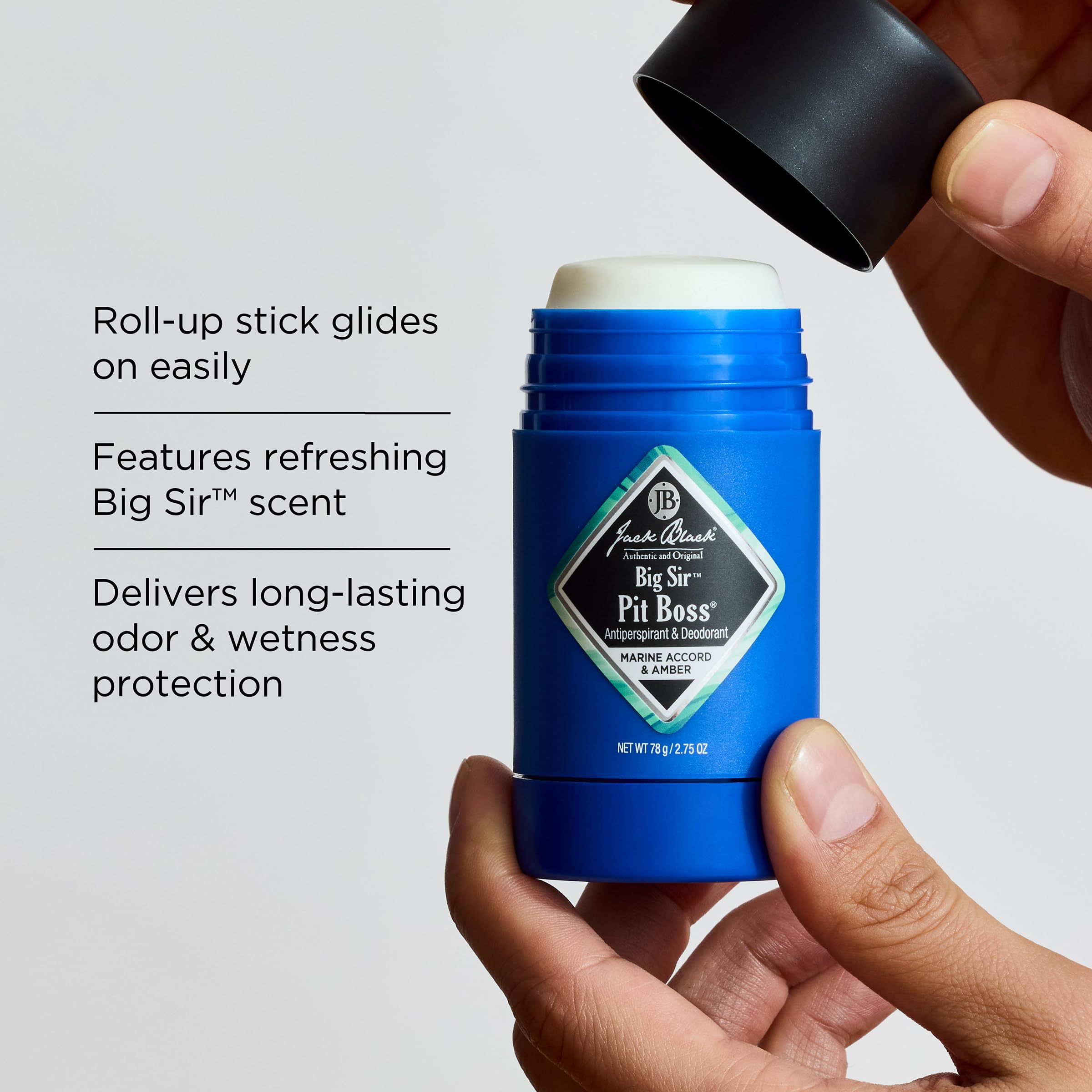 Jack Black Big Sir deodorant close-up showing odor protection