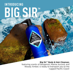 Jack Black Big Sir hair cleanser application cleanses scalp and hair with marine notes