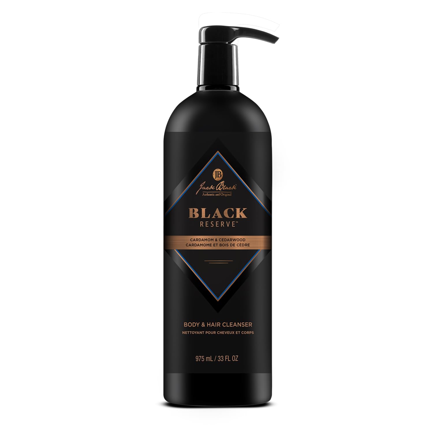Jack Black Black Reserve cleanser bottle shows Cardamom & Cedarwood scent for daily refreshment.