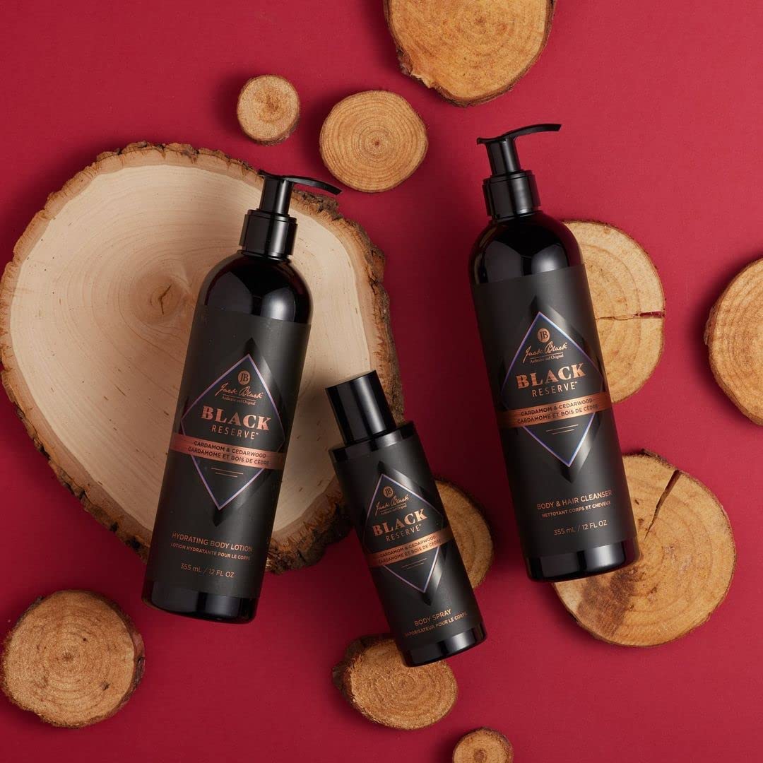 Jack Black Black Reserve on shower shelf signals convenient all-in-one cleanse