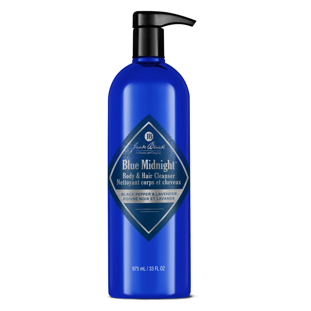 Jack Black Blue Midnight bottle-front, dual-purpose cleanse for body and hair.