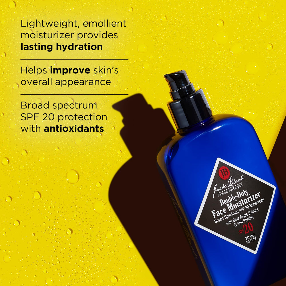 Jack Black Double-Duty Face Moisturizer being applied to the face for lightweight hydration.