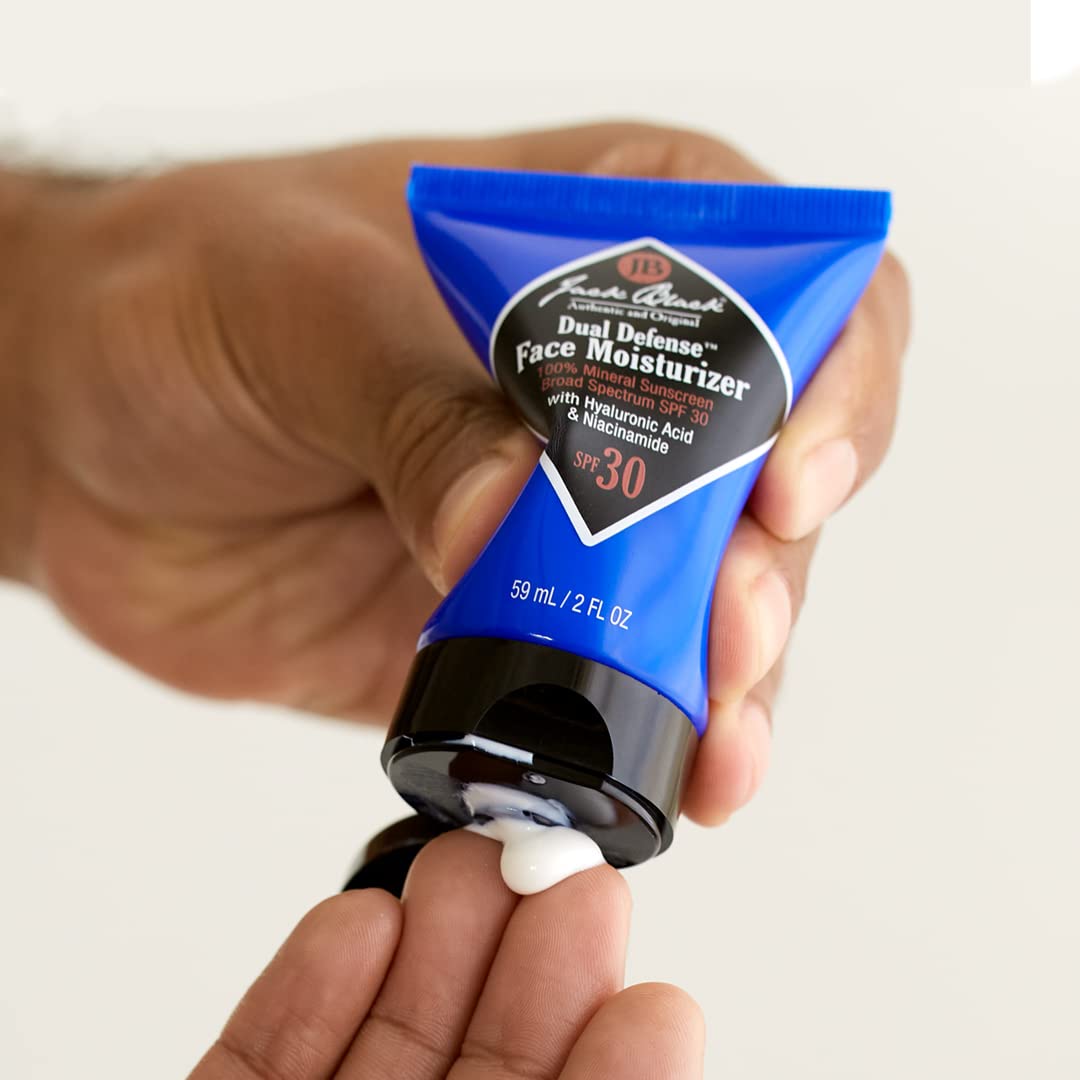 Jack Black Dual Defense SPF 30 mineral sunscreen protecting against UVA and UVB.