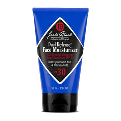 Jack Black Dual Defense Face Moisturizer SPF 30 tube close-up for lightweight hydration and protection.