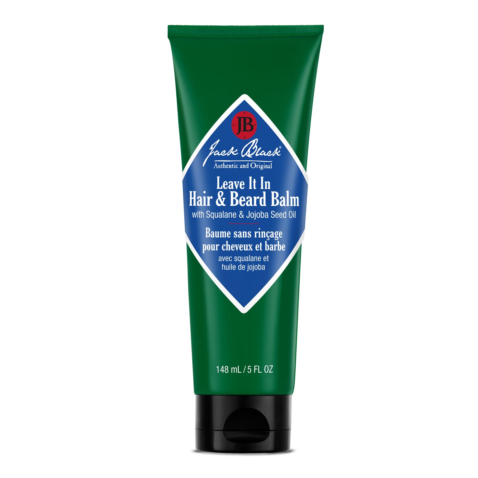Jack Black Leave It In Balm tube-front shows a creamy leave-in formula for hair and beard care