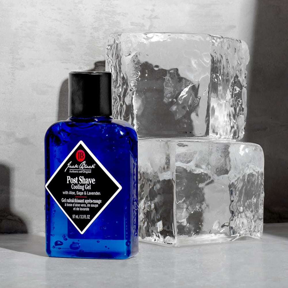 Ingredients of Jack Black Post Shave Cooling Gel highlighting natural soothing properties.