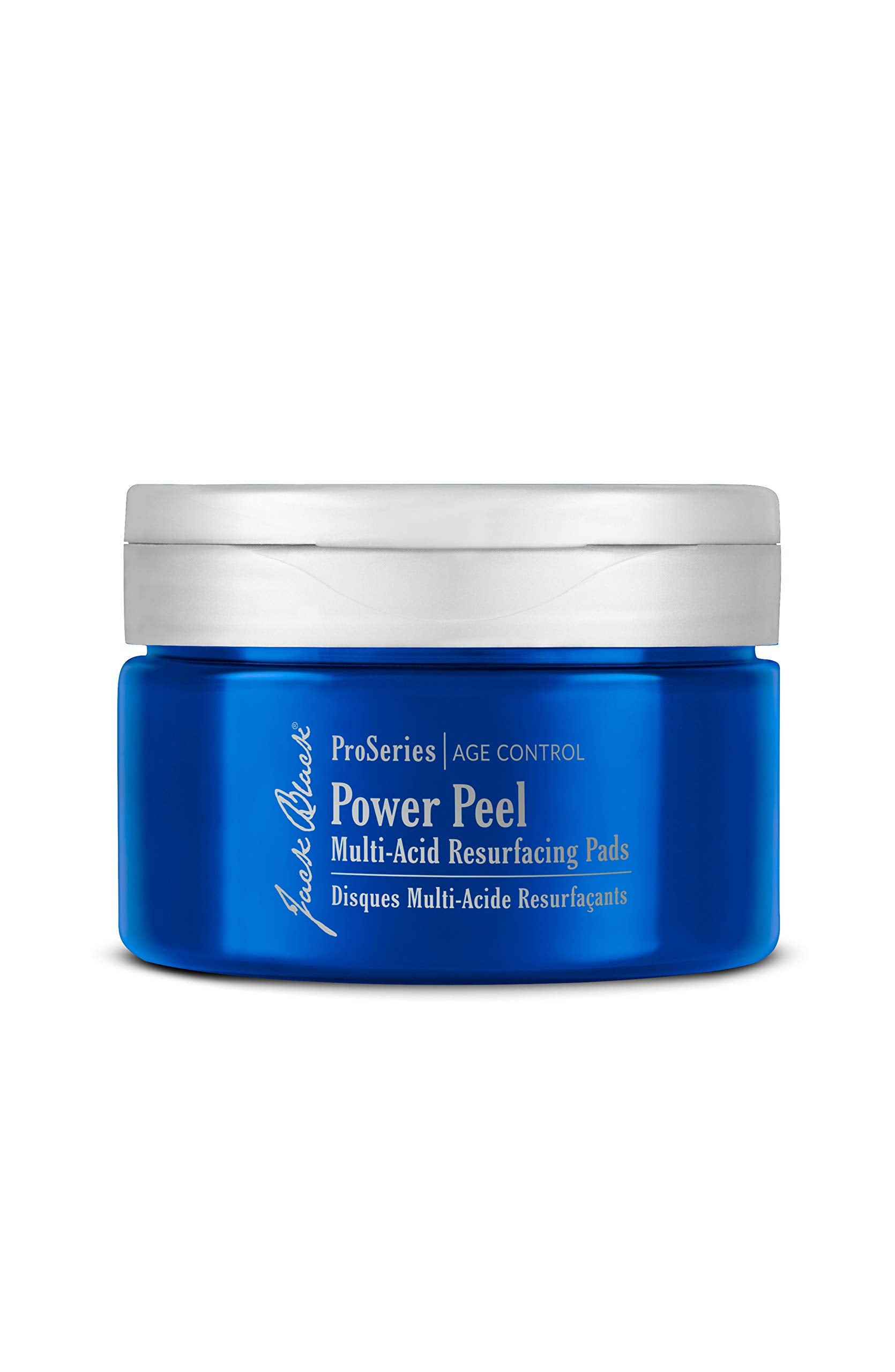 Jack Black Power Peel multi-acid resurfacing pad demonstrates exfoliation for smoother skin and brighter tone